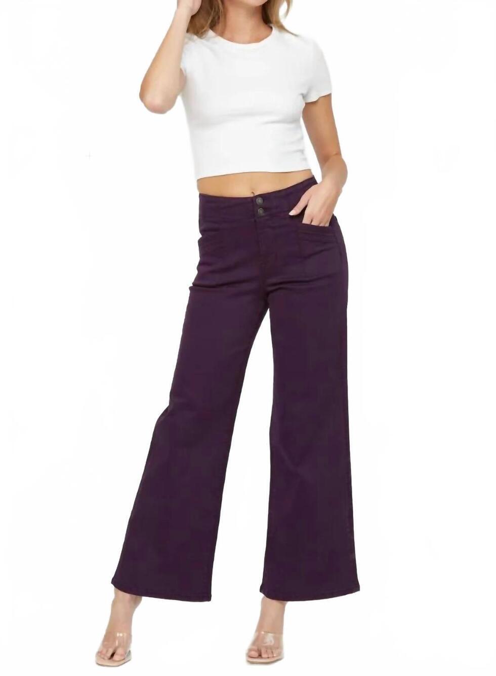 NEW MICA DENIM paige wide leg pants in plum